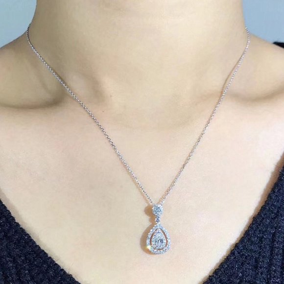 NEW 925 Sterling Silver Diamond Teardrop Necklace - Picture 2 of 5